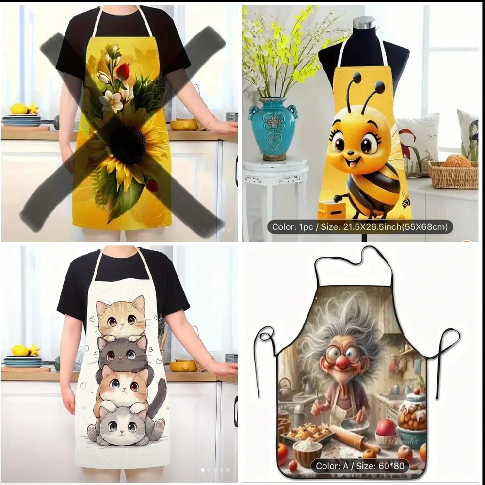 Cute Kitchen Apron – Grandma, Sunflower, Cat & Bumblebee Prints